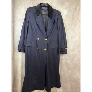 VTG J.G. Hook Petite Navy 100% Wool‎ Double Breasted Velvet Collar Coat Size M/L
